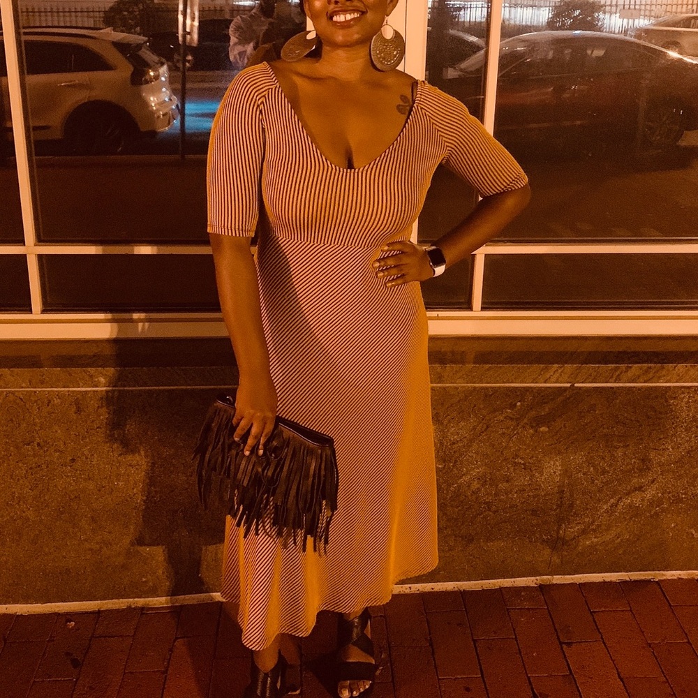 Zara a-line mustard yellow and black dress